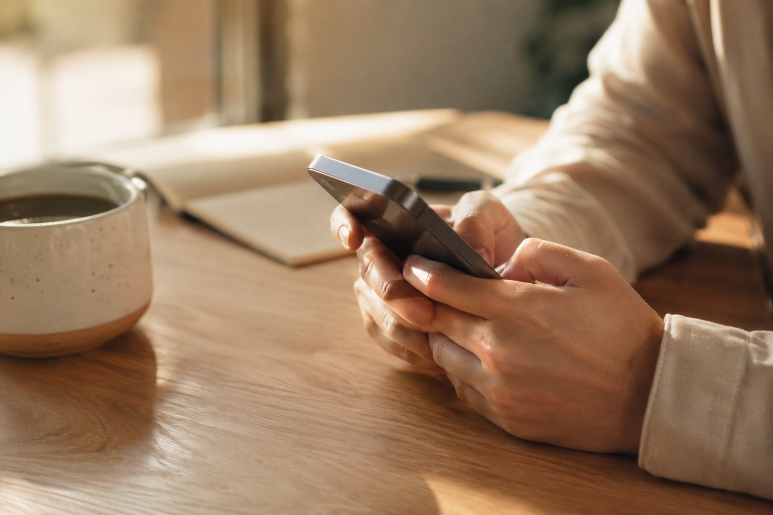 Pessoa pesquisando o nome de um profissional no celular após receber uma indicação